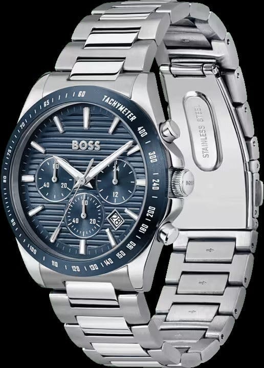 Hugo Boss Strike Chronograph Blue Dial Silver Steel Strap Watch for Men - 1514240