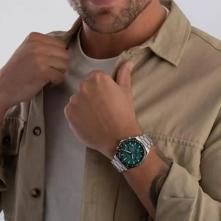 Hugo Boss Strike Chronograph Green Dial Silver Steel Strap Watch for Men - 1514241