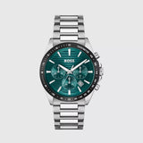 Hugo Boss Strike Chronograph Green Dial Silver Steel Strap Watch for Men - 1514241