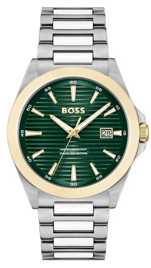 Hugo Boss Strike Green Dial Silver Steel Strap Watch for Men - 1514173