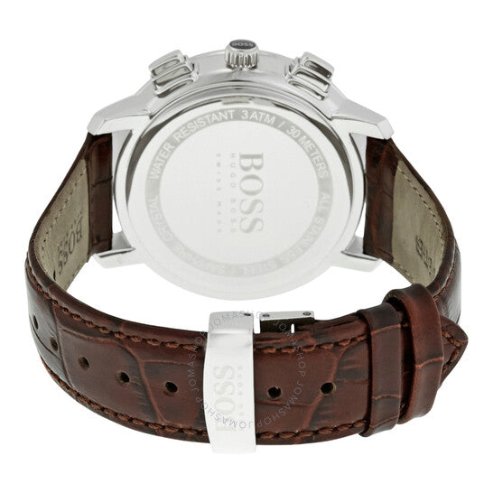 Hugo Boss Slim Chronograph White Dial Brown Leather Strap Watch For Men - 1513263