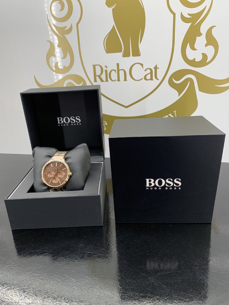 Hugo Boss Symphony Brown Dial Gold Steel Strap Watch for Women - 1502422