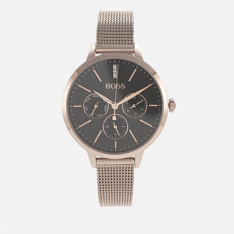 Hugo Boss Symphony Grey Dial Gold Mesh Bracelet Watch for Women - 1502424