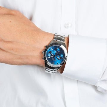 Hugo Boss Talent Blue Dial Silver Steel Strap Watch for Men - 1513582