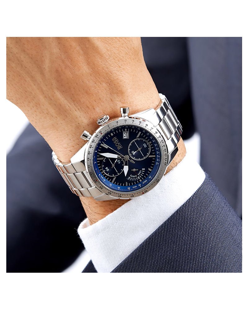 Hugo Boss Talent Blue Dial Silver Steel Strap Watch for Men - 1513582