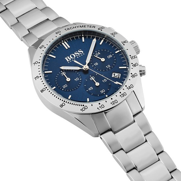 Hugo Boss Talent Blue Dial Silver Steel Strap Watch for Men - 1513582