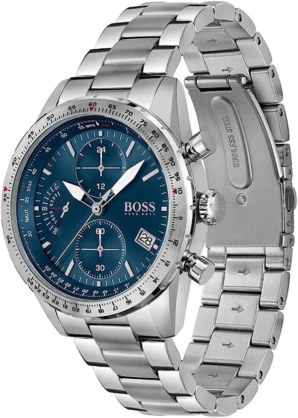 Hugo Boss Talent Blue Dial Silver Steel Strap Watch for Men - 1513582