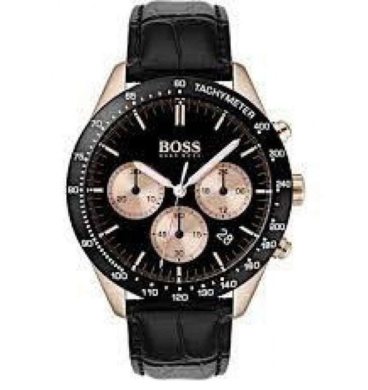 Hugo Boss Talent Chronograph Black Dial Black Leather Strap Watch For Men - 1513580
