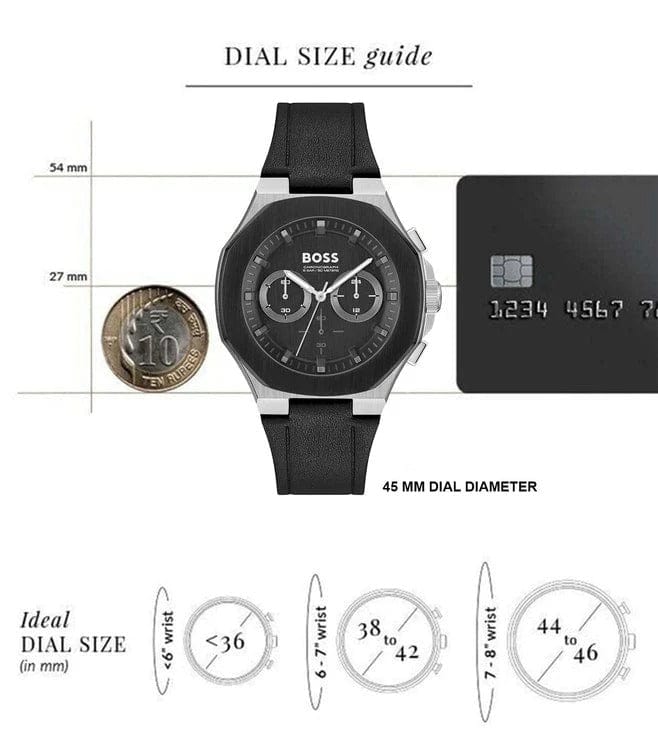 Hugo Boss Taper Chronograph Black Dial Black Leather Strap Watch for Men - 1514085