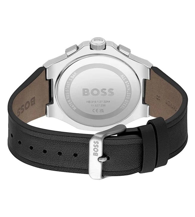Hugo Boss Taper Chronograph Black Dial Black Leather Strap Watch for Men - 1514085
