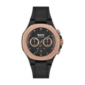 Hugo Boss Taper Chronograph Black Dial Black Leather Strap Watch for Men - 1514089