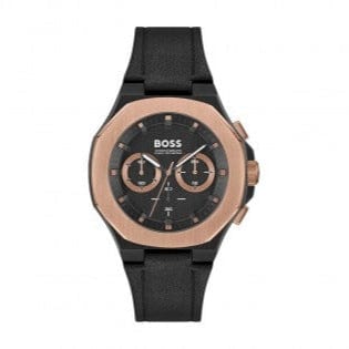 Hugo Boss Taper Chronograph Black Dial Black Leather Strap Watch for Men - 1514089