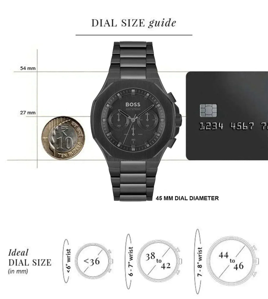 Hugo Boss Taper Chronograph Black Dial Black Steel Strap Watch for Men - 1514088