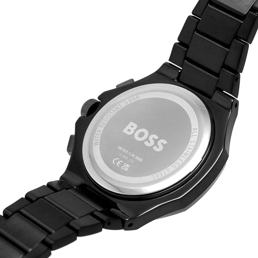 Hugo Boss Taper Chronograph Black Dial Black Steel Strap Watch for Men - 1514088