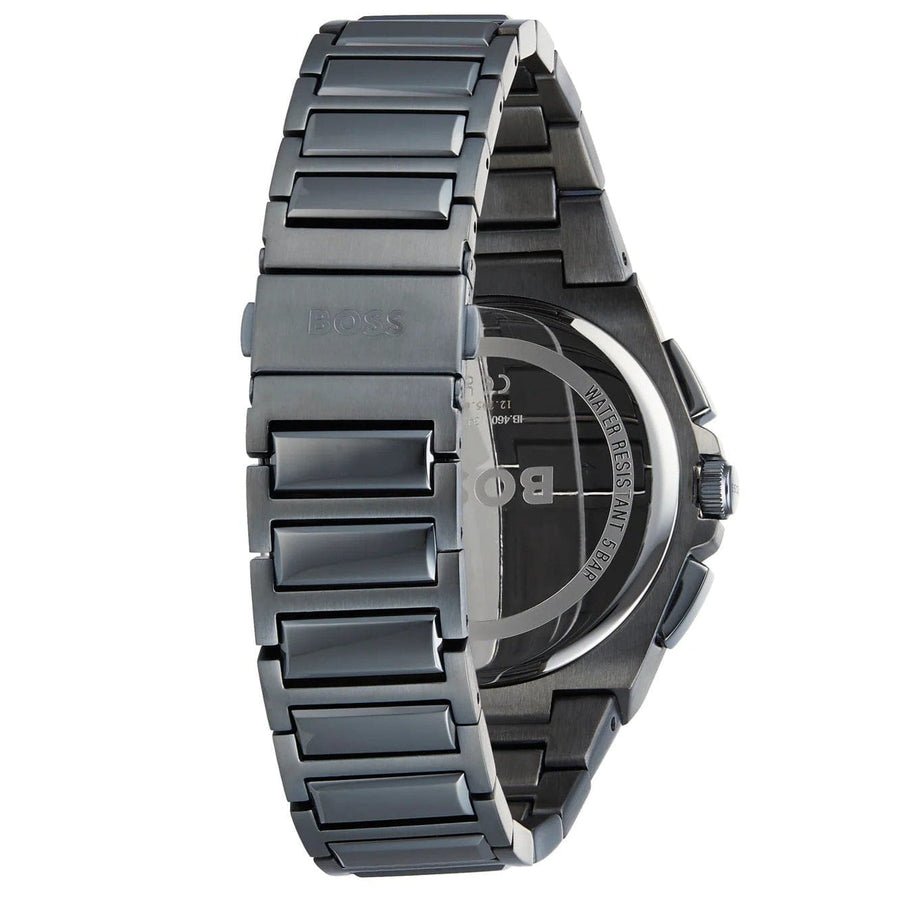 Hugo Boss Taper Chronograph Black Dial Black Steel Strap Watch for Men - 1514090