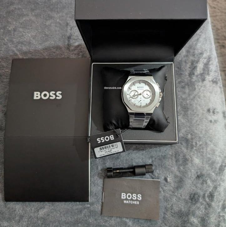 Hugo Boss Taper Chronograph White Dial Silver Steel Strap Watch for Men - 1514087