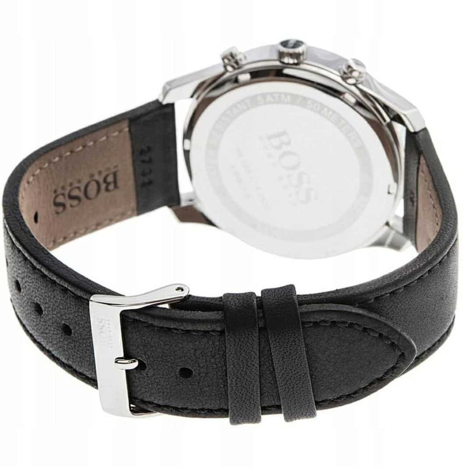 Hugo Boss Time One Chronograph Black Dial Black Leather Strap Watch for Men - 1513430