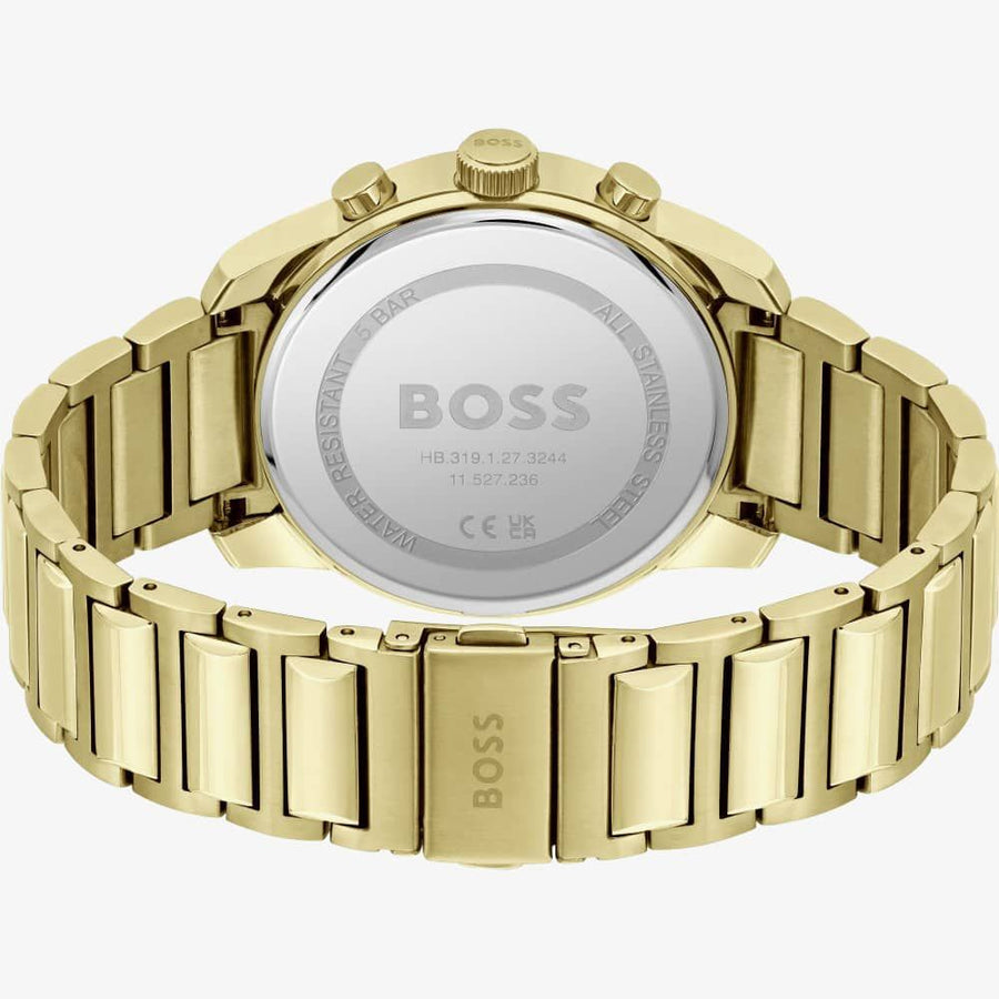 Hugo Boss Trace Chronograph Black Dial Gold Steel Strap Watch For Men - 1514006