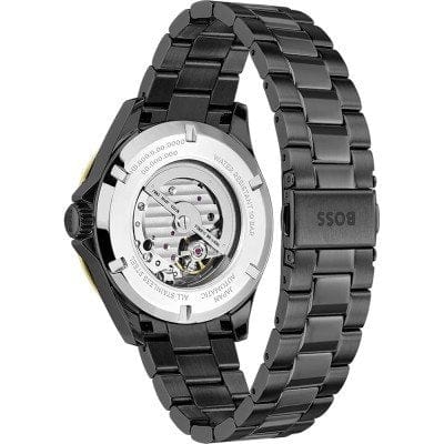 Hugo Boss Troper Chronograph Automatic Black Dial Black Steel Strap Watch for Men - 1514203