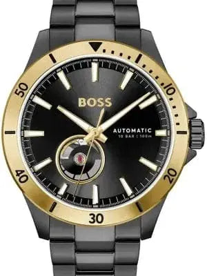 Hugo Boss Troper Chronograph Automatic Black Dial Black Steel Strap Watch for Men - 1514203