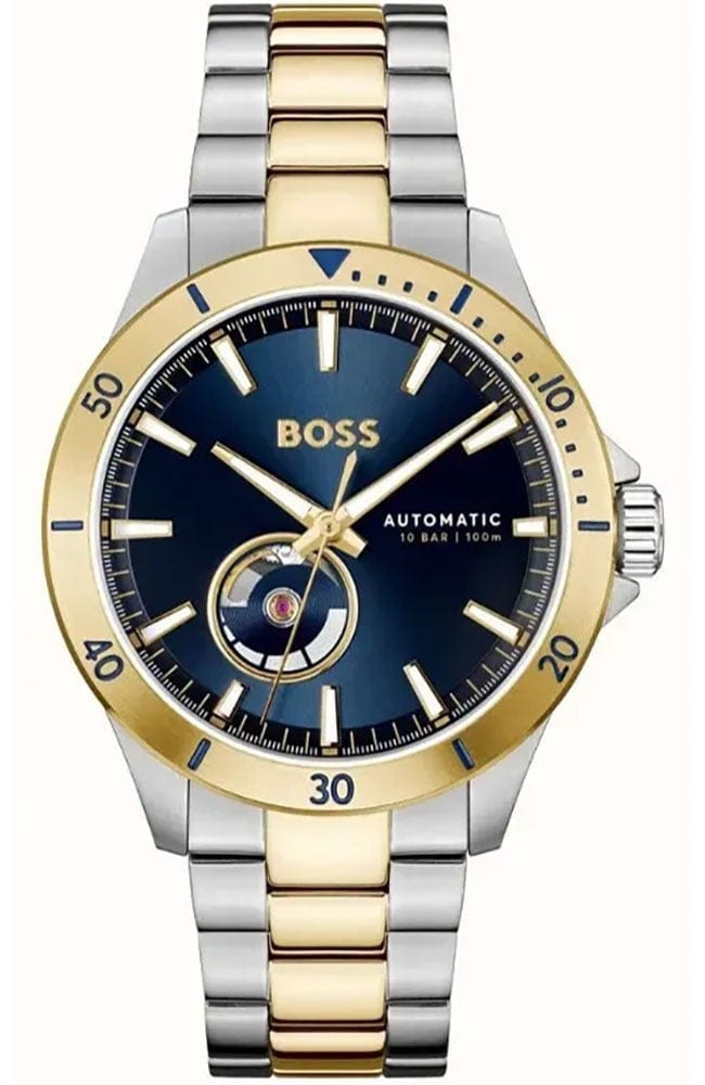 Hugo Boss Troper Chronograph Automatic Blue Dial Two Tone Steel Strap Watch for Men - 1514201