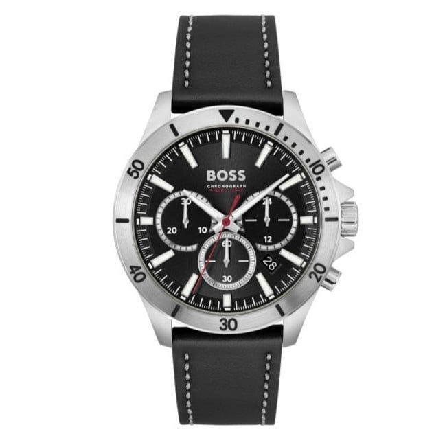 Hugo Boss Troper Chronograph Black Dial Black Leather Strap Watch for Men - 1514055