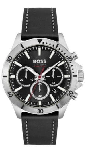 Hugo Boss Troper Chronograph Black Dial Black Leather Strap Watch for Men - 1514055