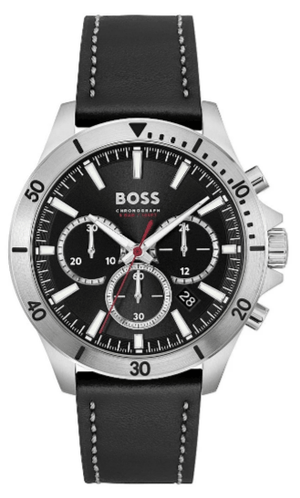 Hugo Boss Troper Chronograph Black Dial Black Leather Strap Watch for Men - 1514055