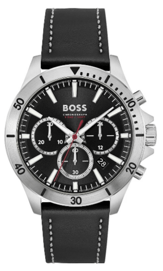 Hugo Boss Troper Chronograph Black Dial Black Leather Strap Watch for Men - 1514055