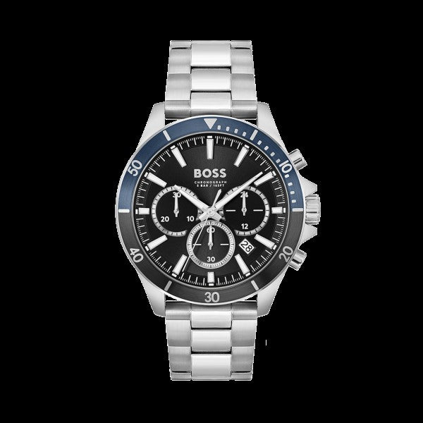 Hugo Boss Troper Chronograph Black Dial Silver Steel Strap Watch For Men - 1514101