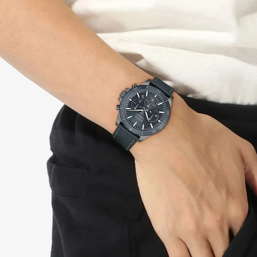Hugo Boss Troper Chronograph Blue Dial Blue Leather Strap Watch for Men - 1514056