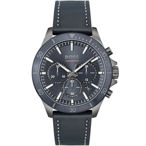 Hugo Boss Troper Chronograph Blue Dial Blue Leather Strap Watch for Men - 1514056