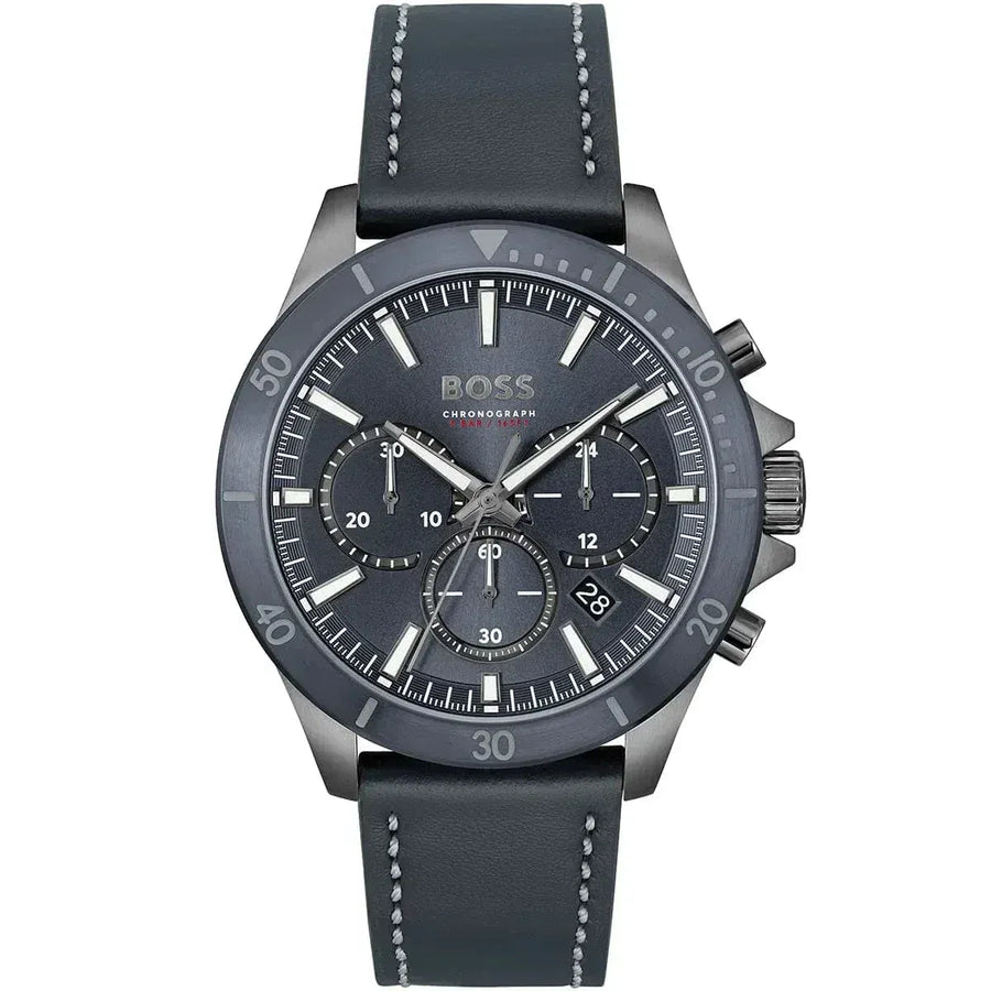 Hugo Boss Troper Chronograph Blue Dial Blue Leather Strap Watch for Men - 1514056