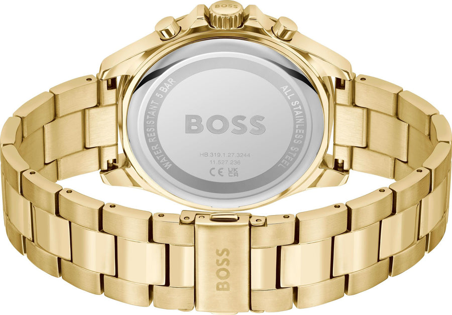Hugo Boss Troper Chronograph Green Dial Gold Steel Strap Watch For Men - 1514059