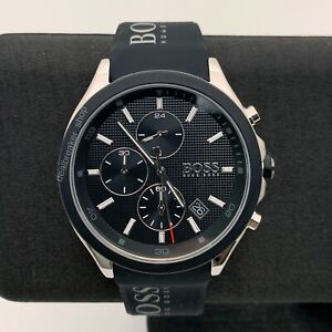 Hugo Boss Velocity Black Dial Black Leather Strap Watch for Men - 1513716