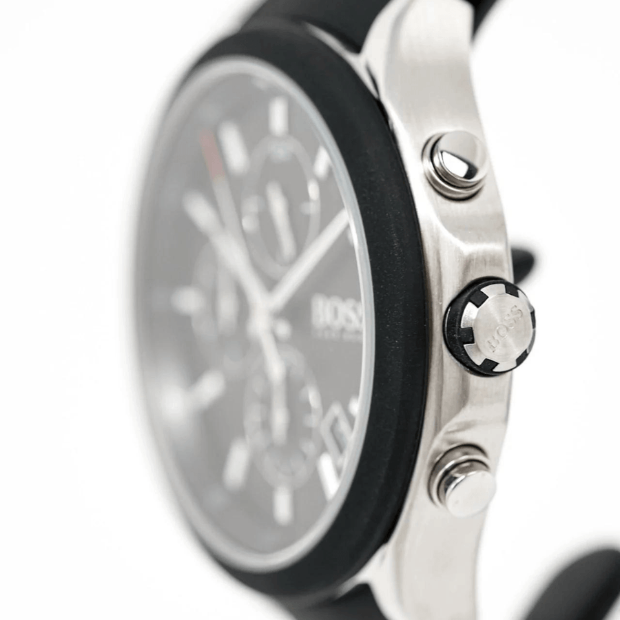 Hugo Boss Velocity Black Dial Black Leather Strap Watch for Men - 1513716
