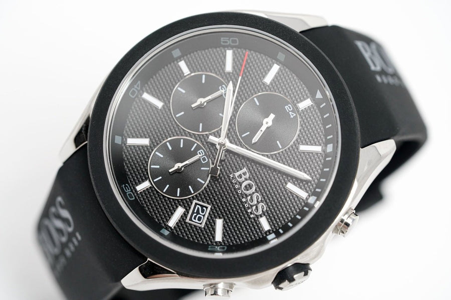 Hugo Boss Velocity Black Dial Black Leather Strap Watch for Men - 1513716