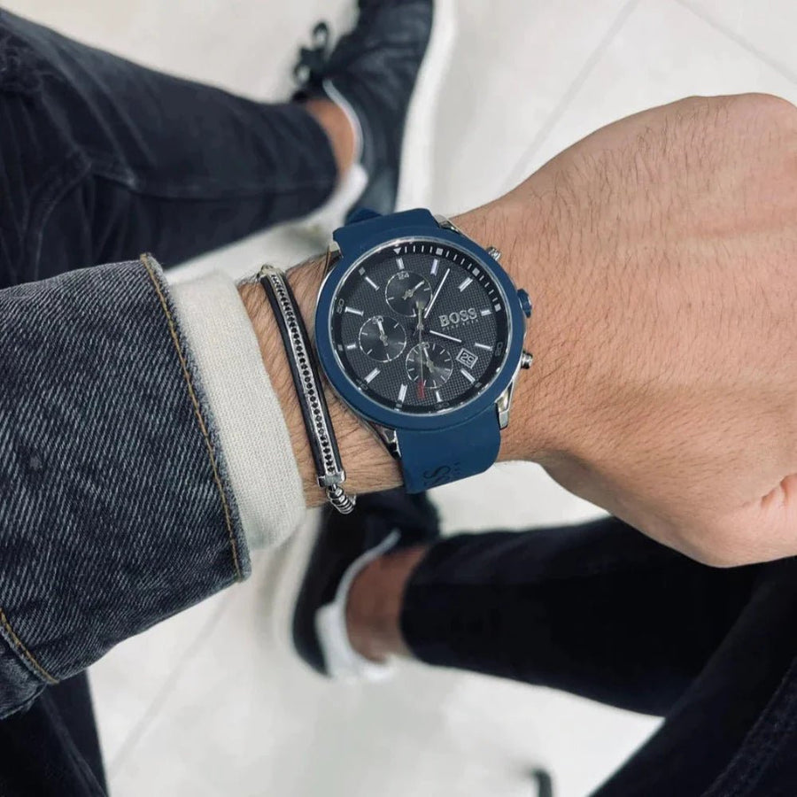 Hugo Boss Velocity Black Dial Blue Rubber Strap Watch for Men - 1513717