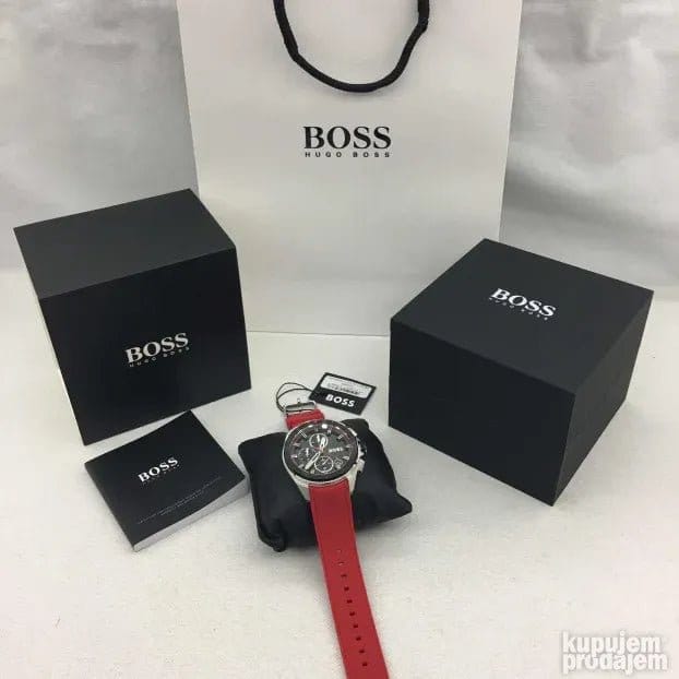 Hugo Boss Volane Black Dial Red Rubber Strap Watch for Men - 1513959