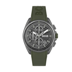 Hugo Boss Volane Chronograph Grey Dial Green Rubber Strap Watch For Men - 1513952