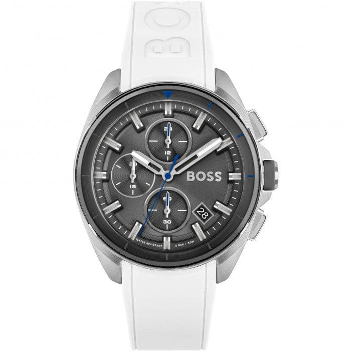 Hugo Boss Volane Grey Dial White SIlicone Strap Watch for Men - 1513948