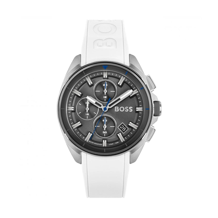 Hugo Boss Volane Grey Dial White SIlicone Strap Watch for Men - 1513948