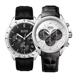 Hugo Boss Driver Chronograph Quartz Silver Dial Black Leather Strap Watch For Men - 1512880