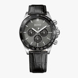 Hugo Boss Ikon Grey Dial Black Leather Strap Watch for Men - 1513177