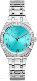 Guess Cosmo Diamonds Turquoise Dial Silver Steel Strap Watch for Women - GW0033L7