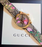 Gucci G Timeless Floral Brown Dial Brown Leather Strap Watch For Women - YA1264038