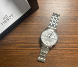 Tissot Chemin des Tourelles Automatic Chronograph White Dial Silver Steel Strap Watch for Men - T099.427.11.038.00