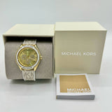 Michael Kors Jessa Multifunction Gold Dial White Leather Strap Watch For Women - MK7204