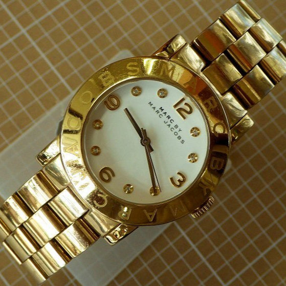 Marc Jacobs Amy White Dial Gold Steel Strap Watch for Women - MBM3056