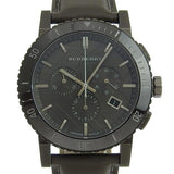 Burberry The City Chronograph Ion Plated Grey Dial Grey Leather Strap Watch for Men - BU9384